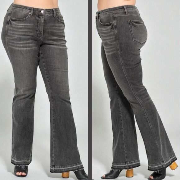 Judy Blue Washed Gray Mid Rise Tummy Control Release Hem Flare Jeans NWT - Picture 5 of 15